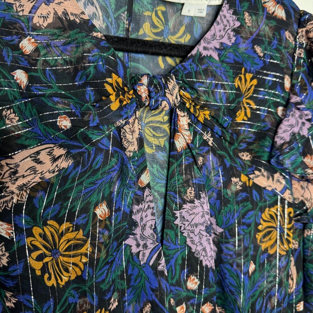 Veronica Beard Peppa Sheer Romantic Floral Silk Mini Blouse Dress Women's size 8 - Picture 12 of 12